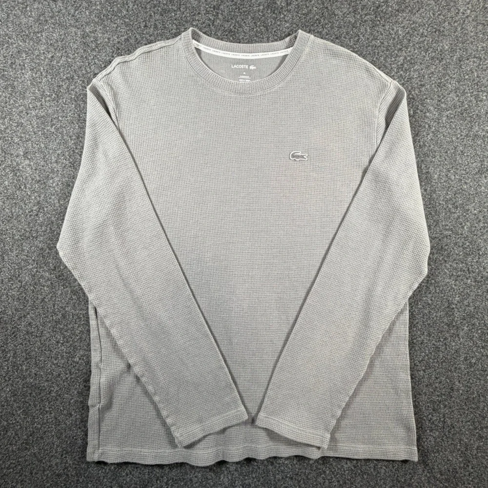 Lacoste‎ Mens XL Gray Waffle Knit Thermal Long Sleeve Sleepwear Top Logo
